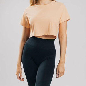 Women's Solid Color Crop <b>Top</b> Short Sleeve Crew Neck Casual Blouse Regular Fit All Seasons Breathable Polyester Shirt - Product Image 2