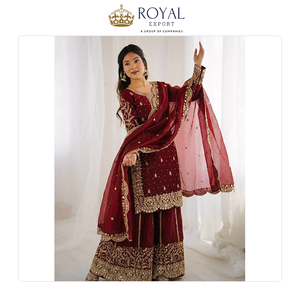 Proveedor Mundial Vende Colección de Trajes Sharara de Seda Fendi Pura con Bordado Pesado y Lentejuelas para Bodas - Product Image 5