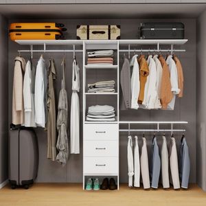 Sistema Organizzatore per Cabina Armadio da 96 Pollici (8FT) con 3 Ripiani Regolabili, 3 Aste Appendiabiti Espandibili e 3 Cassetti con Ruote - Product Image 4