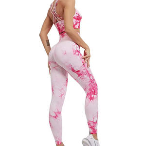 Conjunto de Yoga Color Rosa Tie-Dye, Tendencia 2026, Leggings de Cintura Alta con Efecto Push-Up, Bra Deportivo sin Costuras para Mujer - Product Image 4