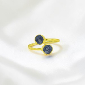 Dainty Dyed Sapphire <b>Open</b> <b>Ring</b> | Double Stone Handmade Jewelry - Product Image 1