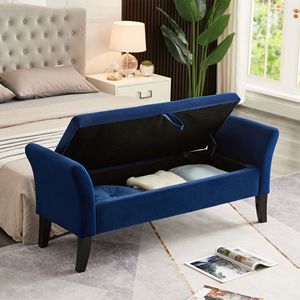 Panca letto in velluto blu navy da 51,5 pollici con contenitore per arredamento soggiorno - Product Image 2