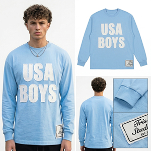 T-shirts personnalisés brodés effet vieilli pour hommes, à manches longues et col rond, style streetwear tendance - Product Image 3