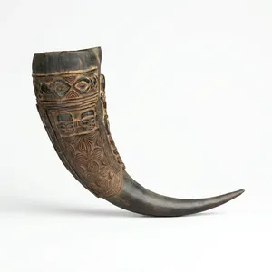 Handmade <b>Buffalo</b> <b>Horn</b> Drinking <b>Horn</b> Carved With Folk Art Design Natural Shape Antique Imitation Collectible - Product Image 2