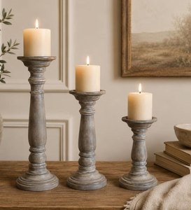 <b>Wooden</b> <b>Candlestick</b> Holder Set Cylindrical Shape Distressed White Finish Home Decoration Durable Design At Best Price - Product Image 6