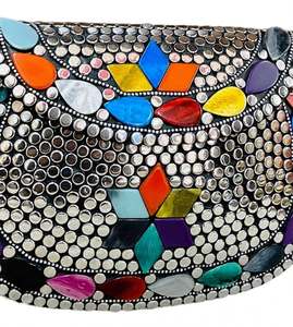 Pochette à bandoulière géométrique en résine BAGJ-METAL 3202D – Soirée, Mariage, Grande Capacité, Chaîne, Multicolore, Diamants en Goutte d'Eau, Argent - Product Image 5