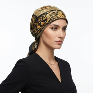 Black Gold Baroque Square Silk Scarf for Women Lightweight Shawl Wrap Hijab Decorative Accessory for Party Gift - Product Image 4