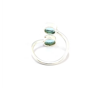 Custom Fine Jewelry Two-Stone Blue Topaz Open <b>Adjustable</b> <b>Ring</b> 925 Solid Sterling <b>Silver</b> Engagement Gift Jewelry - Product Image 4