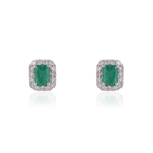 Boucles d'oreilles en argent sterling 925 avec émeraudes naturelles et diamants halo, best-seller, haute qualité, pour femmes, bijoux fins - Product Image 1
