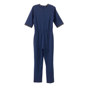 Women Medical Scrubs <b>Jumpsuit</b> Navy Blue Knitted Cotton Blend Hospital Uniform <b>with</b> Drawstring Waist and Side <b>Pockets</b> - Product Image 2