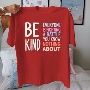 T-shirt à manches courtes pour femme Battle Be Kind, imprimé décontracté, tricoté, 100% coton, coupe confortable, coupe régulière, 180g - Product Image 4