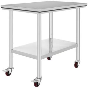 Tavolo da Lavoro per Cucina Commerciale 36x24 Pollici in Acciaio Inox con 4 Ruote, Fabbricazione in Acciaio Resistente - Product Image 2