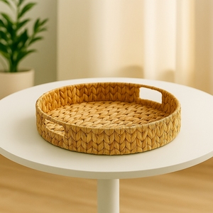 Handmade Water Hyacinth Eco-Friendly Lightweight Boho Kachuripana Serving <b>Basket</b> <b>Table</b> Top Multifunction Natural Home Organizer - Product Image 5