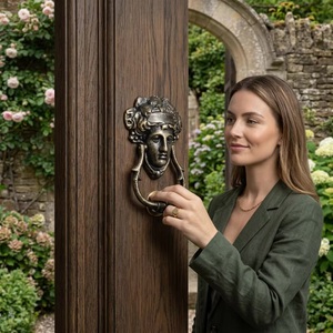 Timbre de puerta de hierro fundido con diseño de rostro de diosa, estilo tradicional, ecológico, impermeable y duradero, accesorio de entrada. - Product Image 4