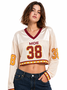 Maillot de football américain tendance pour femme, manches longues, coupe courte, style streetwear oversize en maille, vente en gros, fabrication OEM - Product Image 4