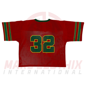Maillot de football rétro américain ample en maille respirante à manches courtes, personnalisé, unisexe, coupe courte, style vintage, pour le sport - Product Image 3