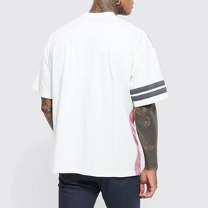 Men's Casual Color Blocked O-Neck Short Sleeve T-<b>Shirt</b> Oversized Knitted <b>Patchwork</b> Design Contrast Trim Regular Fit - Product Image 5