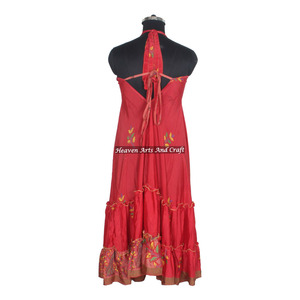 Nuevo Vestido Bohemio de Seda Sari para Mujer, Estilo Indio Vintage, Vestido Largo de Seda Sari, Elegante Vestido de Noche sin Mangas para Mujer - Product Image 4