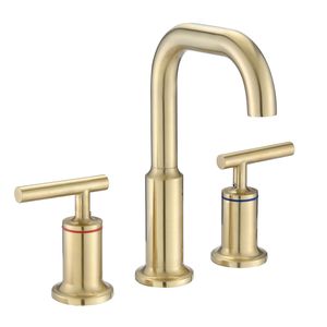 Rubinetto per lavabo a 3 fori e 2 maniglie, finitura oro spazzolato, per bagni - Product Image 1