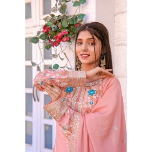 DISEÑADOR CHINON BORDADO SECUENCIA DAIMOND TRABAJO A MANO TOP PALAZZO CON DUPATTA PEACH - Product Image 3