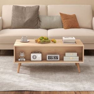 Table basse en rotin de style mid-century modern avec 2 tiroirs de rangement - Product Image 3