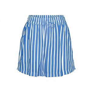 Shorts décontractés pour femmes, rayés bleus et blancs, à cordon de serrage, coupe ample, taille mi-haute, en mousseline respirante, tissu tissé polyester 120g - Product Image 5