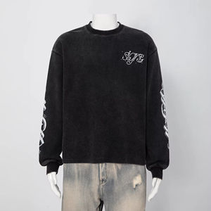 Nouvelle Arrivée 2026 – T-shirt à manches longues gaufré délavé à l'acide avec logo de créateur de mode pour homme - Product Image 1