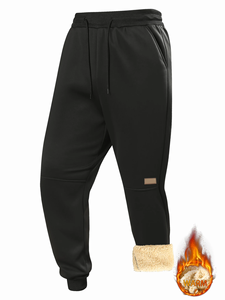 Pantalones Deportivos de Invierno para Hombre, Cintura Alta, Lisos, Gruesos, Forrados de Felpa, Resistentes al Viento, Transpirables, 100% Algodón - Product Image 2
