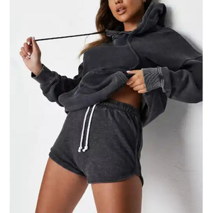 Women's 2 Piece <b>Set</b> Hoodie and Shorts Letter Print Digital Printed <b>Knitted</b> Cotton Regular Fit Casual Sportswear All Seasons Wear - Product Image 2