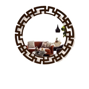 New Design Round wooden wall mirror carved frame decorative mirror modern wall decor living room bedroom hotel mirror Entryway - Product Image 1