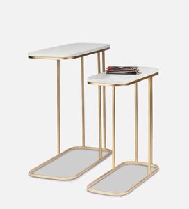 Minimalist Iron <b>Nesting</b> <b>Tables</b> With <b>Marble</b> Top Elegant Home Furniture For Compact Spaces And Interiors - Product Image 1