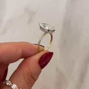 Bague de fiançailles personnalisable en argent 925 plaqué rhodium, solitaire 2 carats, halo caché, moissanite taille marquise, sans nickel, sans plomb - Product Image 5