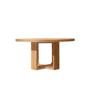 Contemporary Modern Outdoor Dining <b>Table</b> Solid Teak <b>Round</b> Top and Cross-Shaped Support Base Elegant Resort <b>Patio</b> Furniture - Product Image 4