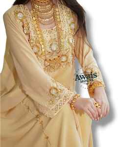 Ensemble 2 pièces de luxe AWAIS HOUSE pour femmes musulmanes, robe longue en velours uni perlé, coupe trapèze, pour soirée/formelle - Product Image 4