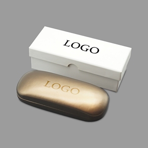 Étui à lunettes de luxe haut de gamme rectangulaire or et blanc avec logo personnalisé - Product Image 1