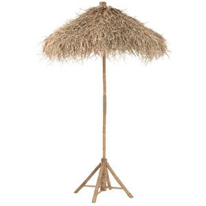 Parasol en feuilles de palmier tropicales avec poteau en bambou rustique - Auvent en chaume style resort avec support trépied pliable - Product Image 3