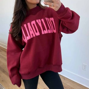 BED Women's Vintage <b>Mock</b> <b>Neck</b> Sweatshirt Custom Plaid Letter Applique Heavy Cotton Fleece Relaxed Fit <b>Top</b> - Product Image 5
