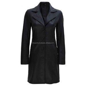 Abrigo largo de cuero negro hecho a medida para mujer OEM 2025 transpirable y 100% de alta calidad al por mayor nuevos abrigos de invierno teñidos lisos - Product Image 1