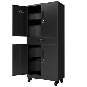 Armoire de rangement de garage robuste de 71 pouces avec portes verrouillables, 2 étagères réglables et un tiroir, armoire à outils en métal - Product Image 1