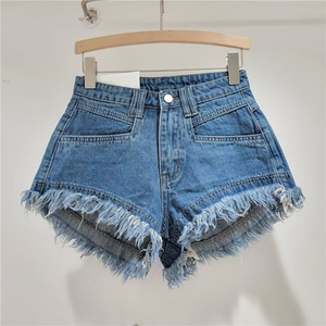 Pantalones Cortos de Mezclilla para Mujer, Cintura Alta, con Borlas, Transpirables, Ajustados, Estilo Casual, Rectos, con Bordes Deshilachados, Verano 2024 - Product Image 4