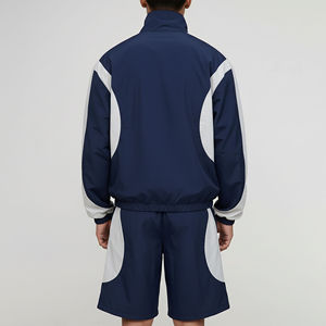 Men's Navy <b>White</b> Color Blocking Sporty Windbreaker Shorts Set Quick Dry Stand Collar Custom Logo Front Printed Summer Outerwear - Product Image 5