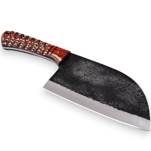 Cuchillo de Carnicero Nórdico Forjado a Mano de Acero al Carbono con Mango de Madera Antideslizante y Funda, Espiga Completa, Ambidiestro - Product Image 1