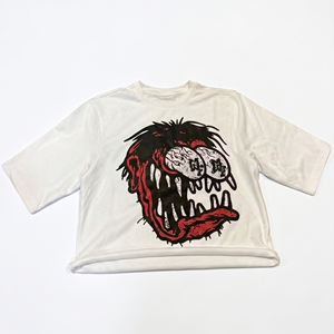 Camiseta Blanca de Manga Corta para Hombre con Serigrafía Sólida, Cuello Redondo, Corte Holgado, Estilo Urbano, Tejido Jersey - Product Image 1