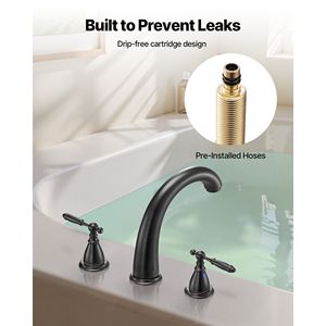 Set Rubinetto per Vasca Romana a Collo d'Oca, Design a Cascata a 3 Fori, 2 Maniglie, Montaggio su Bordo Vasca, per Lavabi e Vasche da Bagno - Product Image 5