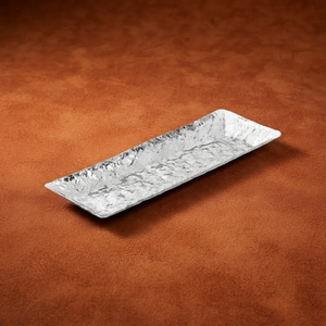 Plateau de service rectangulaire texturé argenté, plateau décoratif en métal pour la cuisine, la table à manger, l'usage domestique et la décoration - Product Image 1