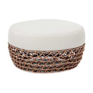 Pouf da giardino rotondo Willow da 25 pollici con struttura in vimini marrone dorato e rivestimento in tessuto beige grano - Product Image 5