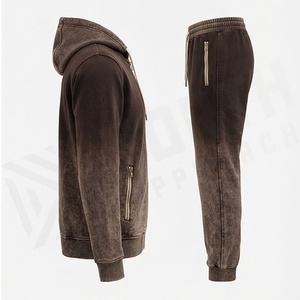 Custom <b>Tech</b> Fleece Cotton Acid <b>Wash</b> Men Plus Size Winter Hooded Solid Tracksuits With Customized Color And Breathability - Product Image 3