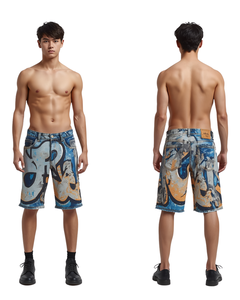 Nuevos Shorts de Mezclilla para Hombre 2026, 100% Algodón Tejido, Cintura Media, Cierre de Cremallera, Estampado, Ropa Urbana, para Gimnasio y Running - Product Image 3
