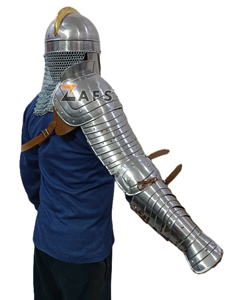 Plastron d'épaule de chevalier médiéval en acier doux, avec protège-mains complet, fermeture à boucle réglable, armure artisanale portable pour adulte - Product Image 5