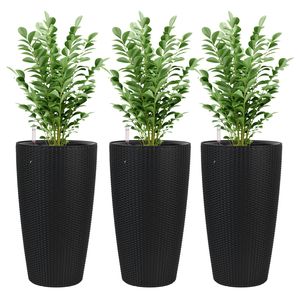 Vaso Moderno per Piante da Interno/Esterno, 22,5 Pollici, Grande, in Plastica Nera con Design Imitazione Rattan, Vasi e Fioriere Intelligenti - Product Image 3